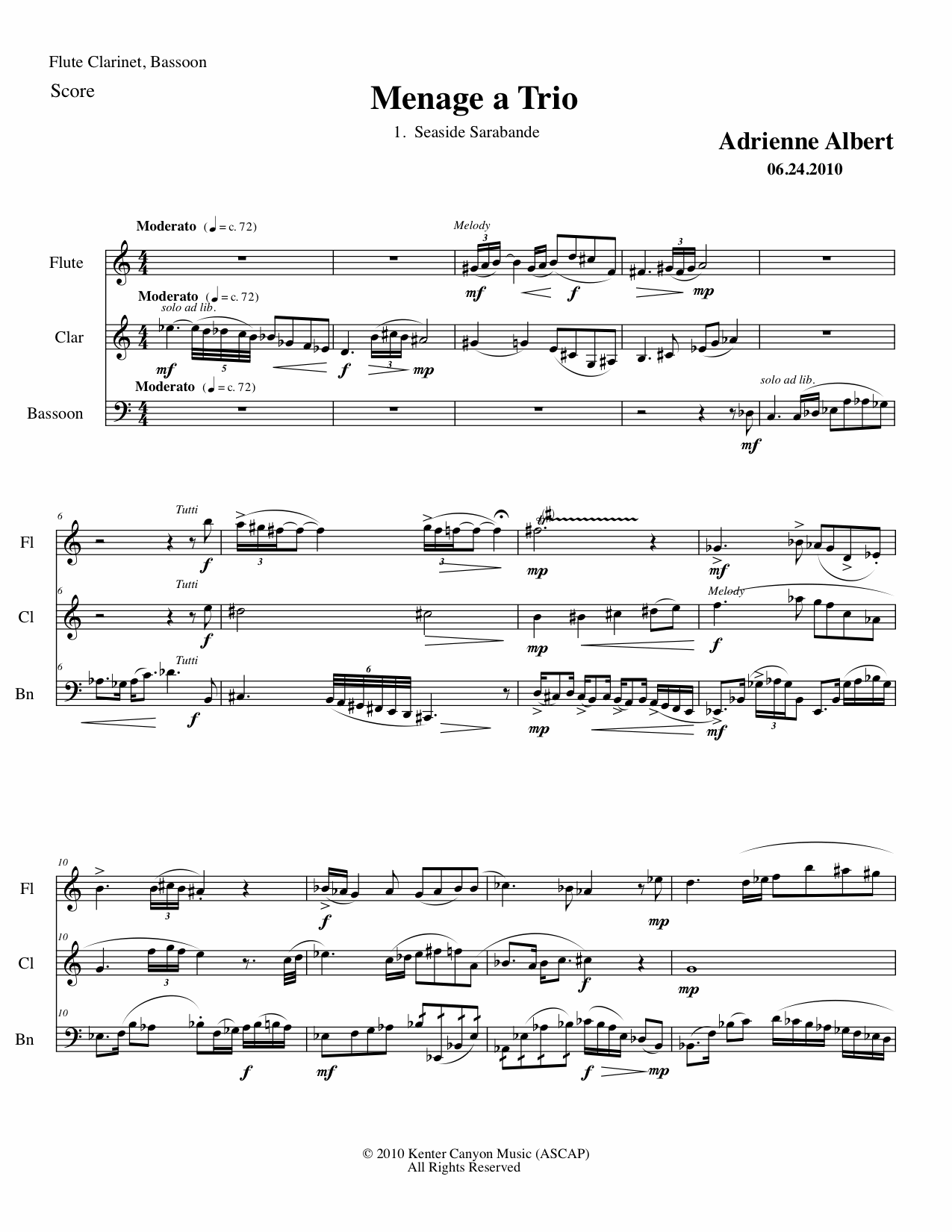 Menage a Trio Example Score Image